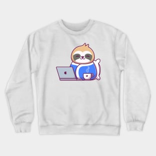 Cute Sloth Wearing Blanket With Laptop And Coffee Crewneck Sweatshirt